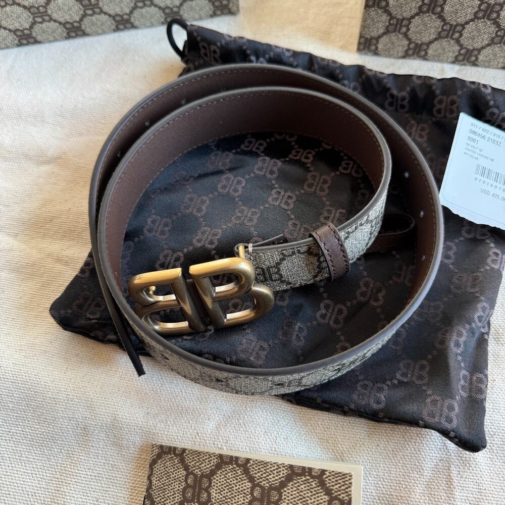 Balenciaga x Gucci BB Hacker Monogram Belt Brown NEW w/ Tags Italy Size 80cm 32